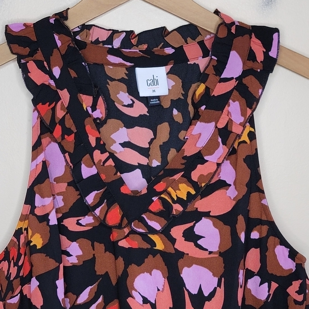 Cabi | #4454 Colorful Abstract Monarch Dress with Ruffled Neckline Size Medium - Picture 3 of 7